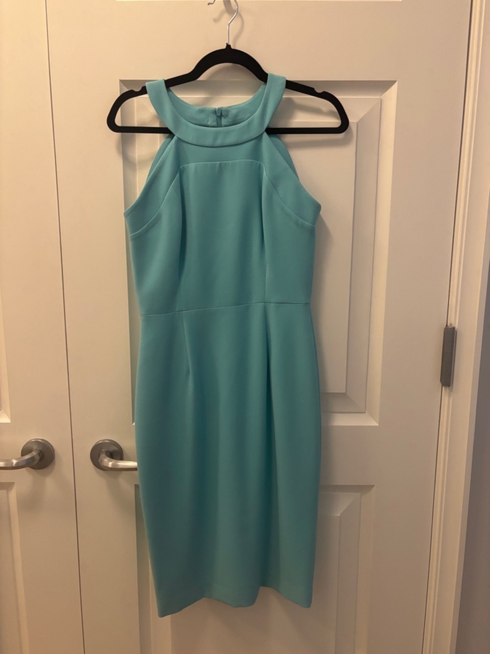 Black Halo Aqua Halter Midi Sheath Dress
